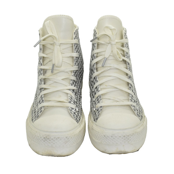 B0 Auth CONVERSE CHUCK TAYLOR SilverEgret Houndstooth Platform Sneakers Size 6 - Picture 3 of 8